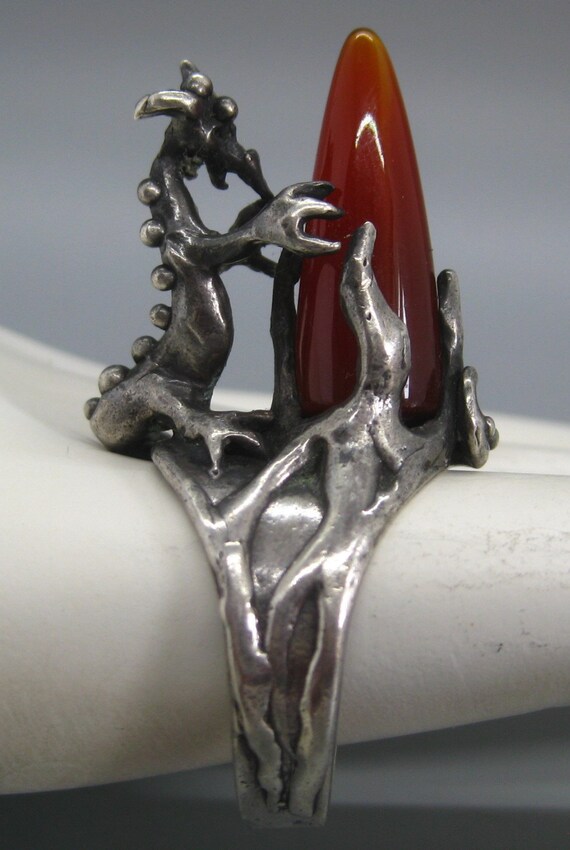 Dragon Carnelian Gemstone Vintage Sterling Silver… - image 6
