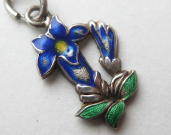 Vintage Charm 800 Silver Enamel Austrian Gentian Flower Souvenir Bracelet Charm