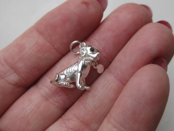 Vintage Charm Sterling Silver Jeweled Puppy Dog 3… - image 7