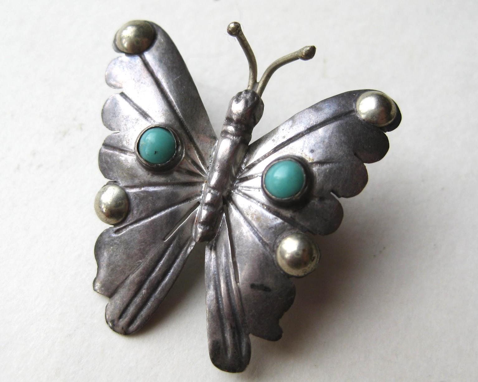 Sterling Silver Turquoise Butterfly Pin - Etsy