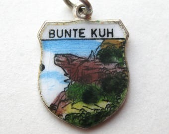 Vintage Charm Bunte Kuh Germany 800 Silver Enamel Travel Shield Souvenir Bracelet Charm