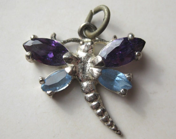 Vintage Charm Sterling Silver Dragonfly Jeweled B… - image 1