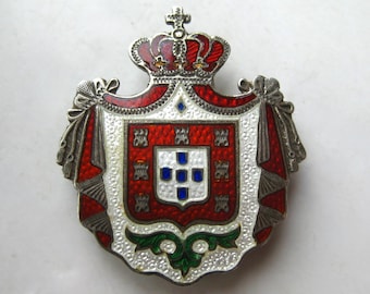 Broche de pulsera vintage de plata de ley con escudo de armas de Portugal esmaltado.