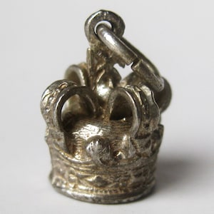 Vintage English Charm Sterling Silver Coronation Crown Souvenir Bracelet Charm
