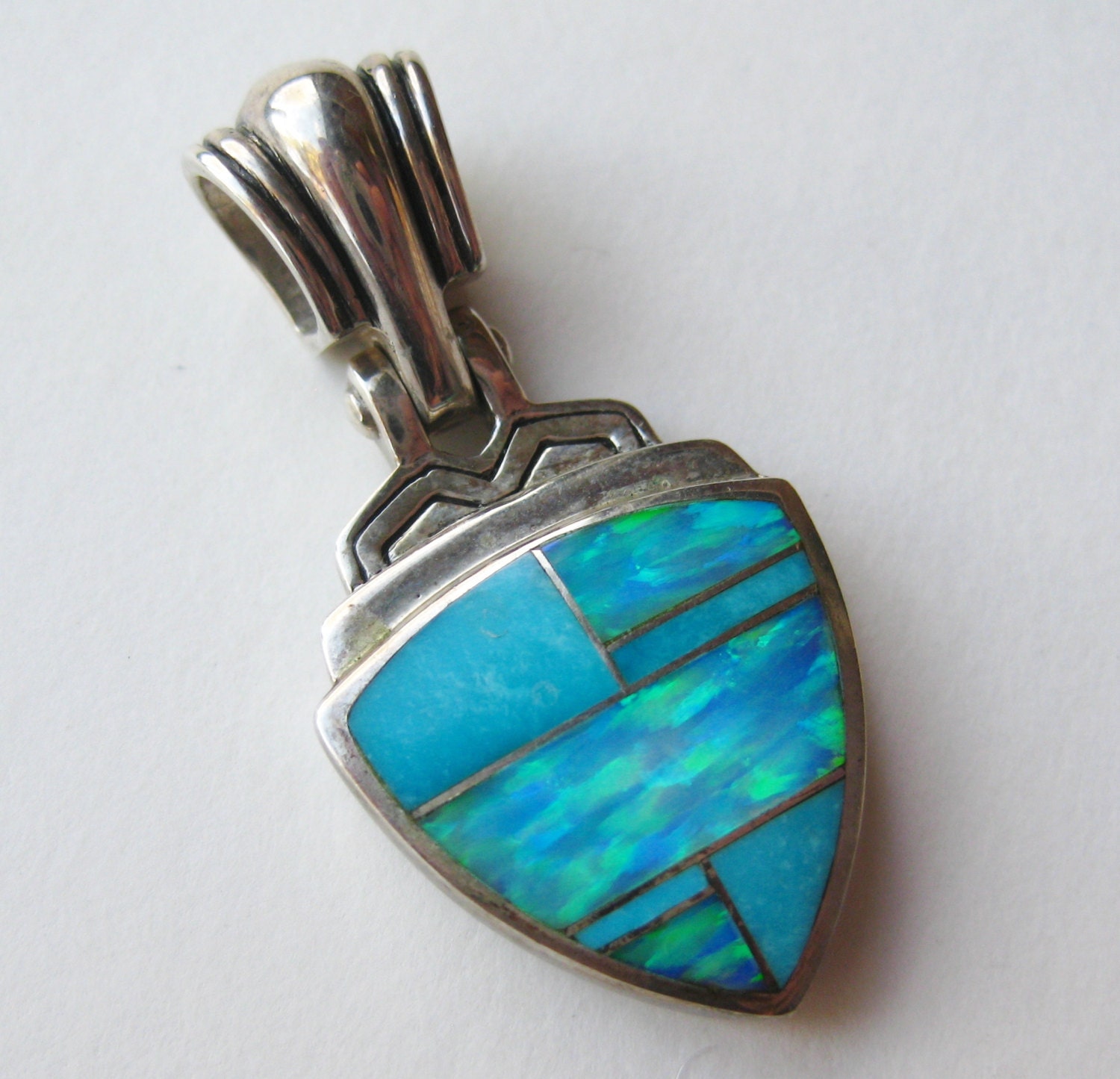 Vintage Navajo American Indian Teme Sterling Silver Opal Inlay Necklace ...