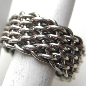 Vintage Men&#39;s Ring Sterling Silver Braided Woven Ring Band size 12.5
