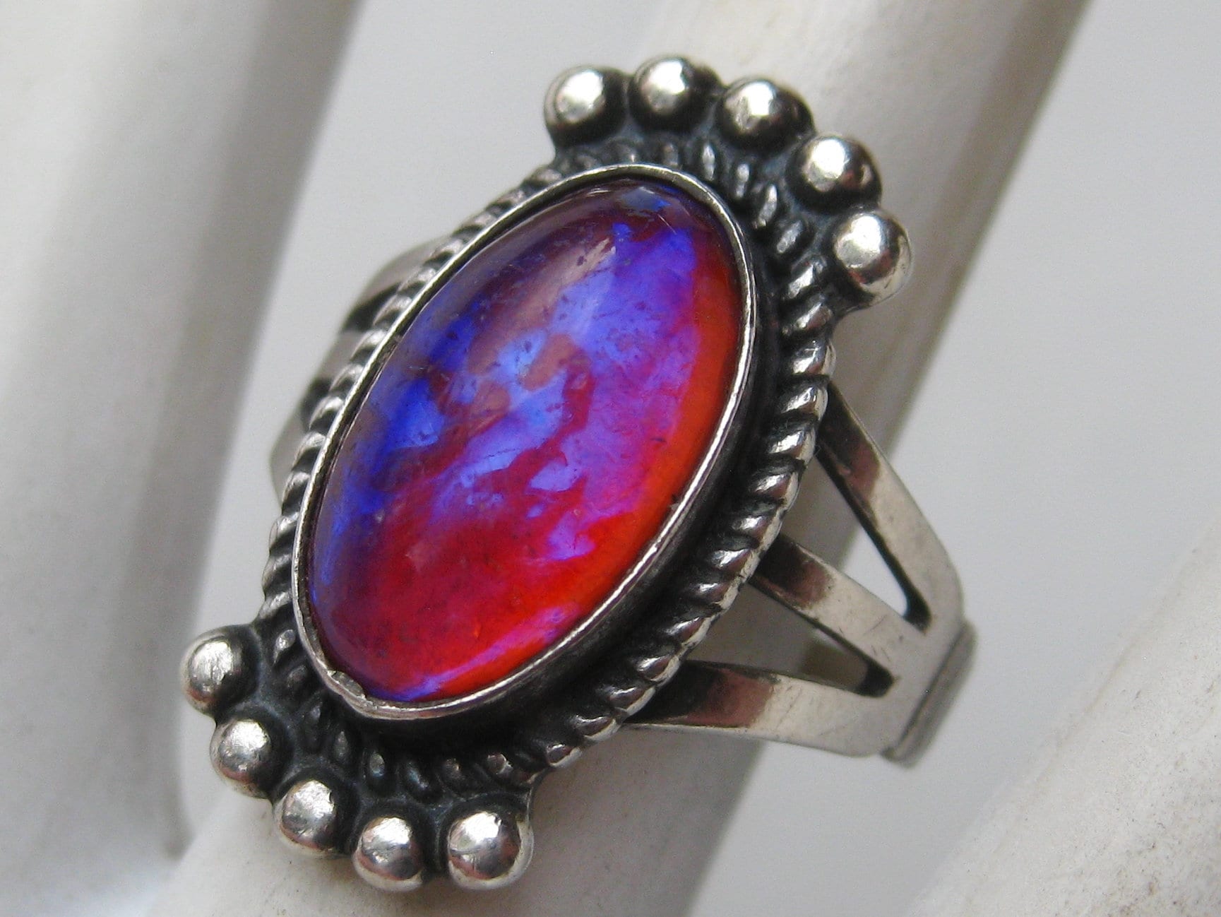 Vintage Sterling Silver Dragons Breath Opal Navajo American Indian Ring Size 7