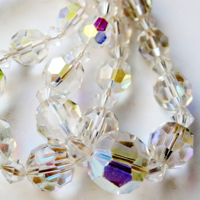 Vintage 50s 60s Sparkling Aurora Borealis Glass Bead Double Strand Mad Men Choker Necklace