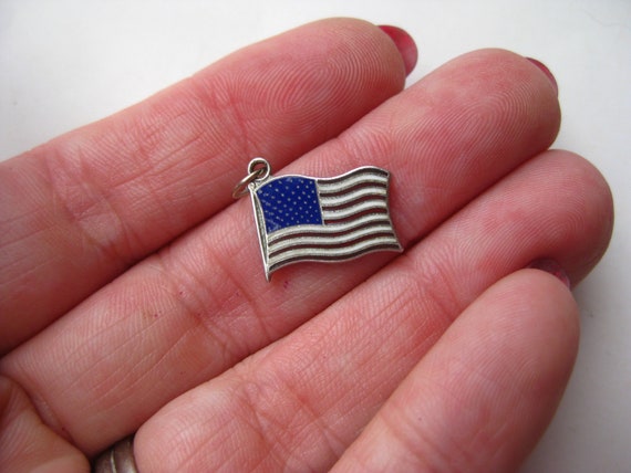 Vintage Charm Sterling Silver Enamel American Fla… - image 3