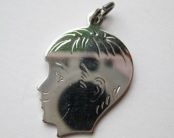 Ciondolo vintage in argento sterling con silhouette di bambino e ciondolo per braccialetto della mamma