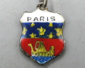 Vintage Charm Paris France 800 Silver Enamel Travel Shield Souvenir Bracelet Charm