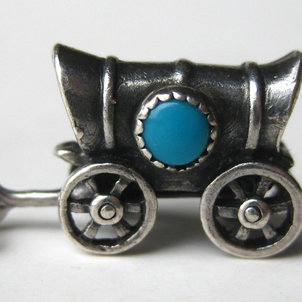 Vintage Charm Sterling Silver Turquoise Covered Wagon Bracelet Charm