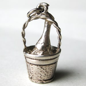 Vintage Charm Sterling Silver 3D Champagne Bottle Ice Bucket Bracelet Charm