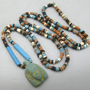 Vintage Egyptian Faience Blue Ceramic Pharaoh Beaded Necklace Egypt