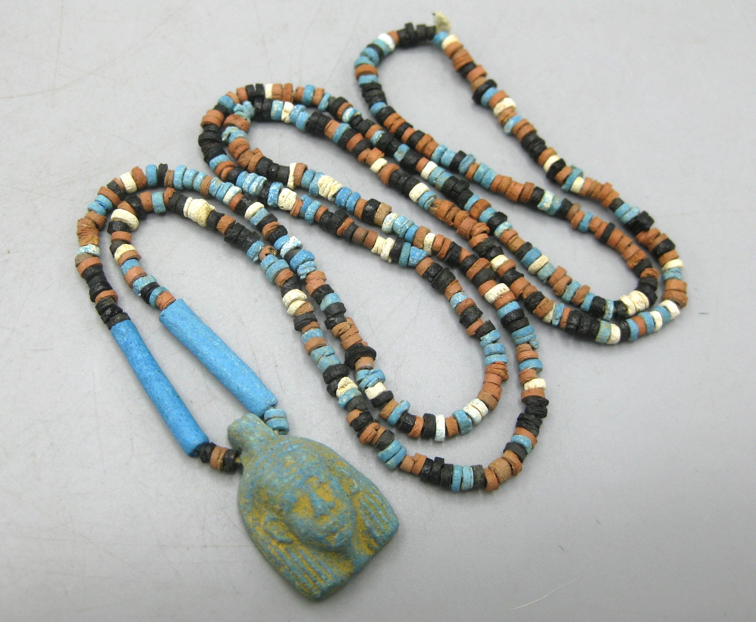 Lot De 27 Perles Faïence Motif Égypte - Neuves, Fabrication France