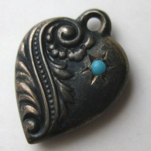 Vintage Charm Sterling Silver Blue Jeweled Sweetheart Puffy Heart Bracelet Charm Pendant