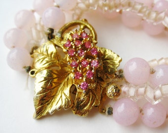 Vintage 50s Pink Art Glass Vogue Jewelry Rhinestone Clasp Necklace