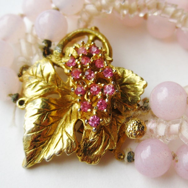 Vintage 50s Pink Art Glass Vogue Jewelry Rhinestone Clasp Necklace