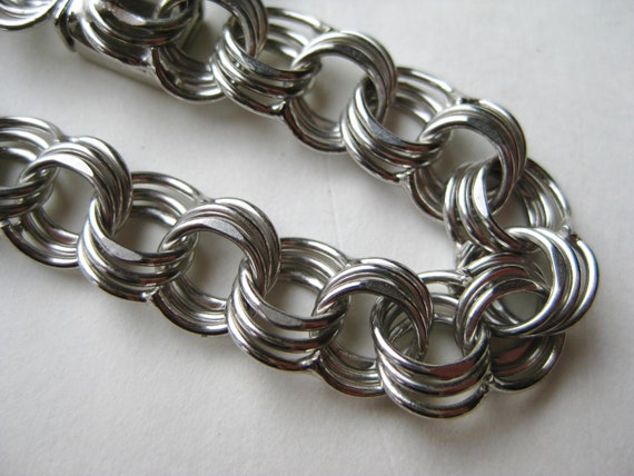 Vintage 50s 60s Sterling Silver Triple Link 7.5" … - image 2