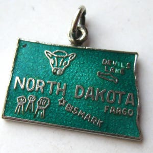 Vintage Charme North Dakota Sterling Silber Emaille Zustand Karte Souvenir Armband Charme