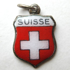 Vintage Charm Suisse Switzerland 800 Silver Enamel Travel Shield Swiss Souvenir Bracelet Charm