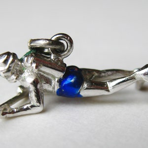 Vintage 50s Sterling Silver Enamel Spearfishing Fisherman Bracelet Charm