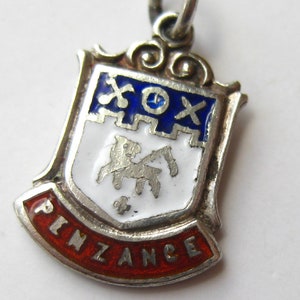 Vintage Charm Sterling Silver Enamel Penzance Cornwall England Souvenir Bracelet Charm