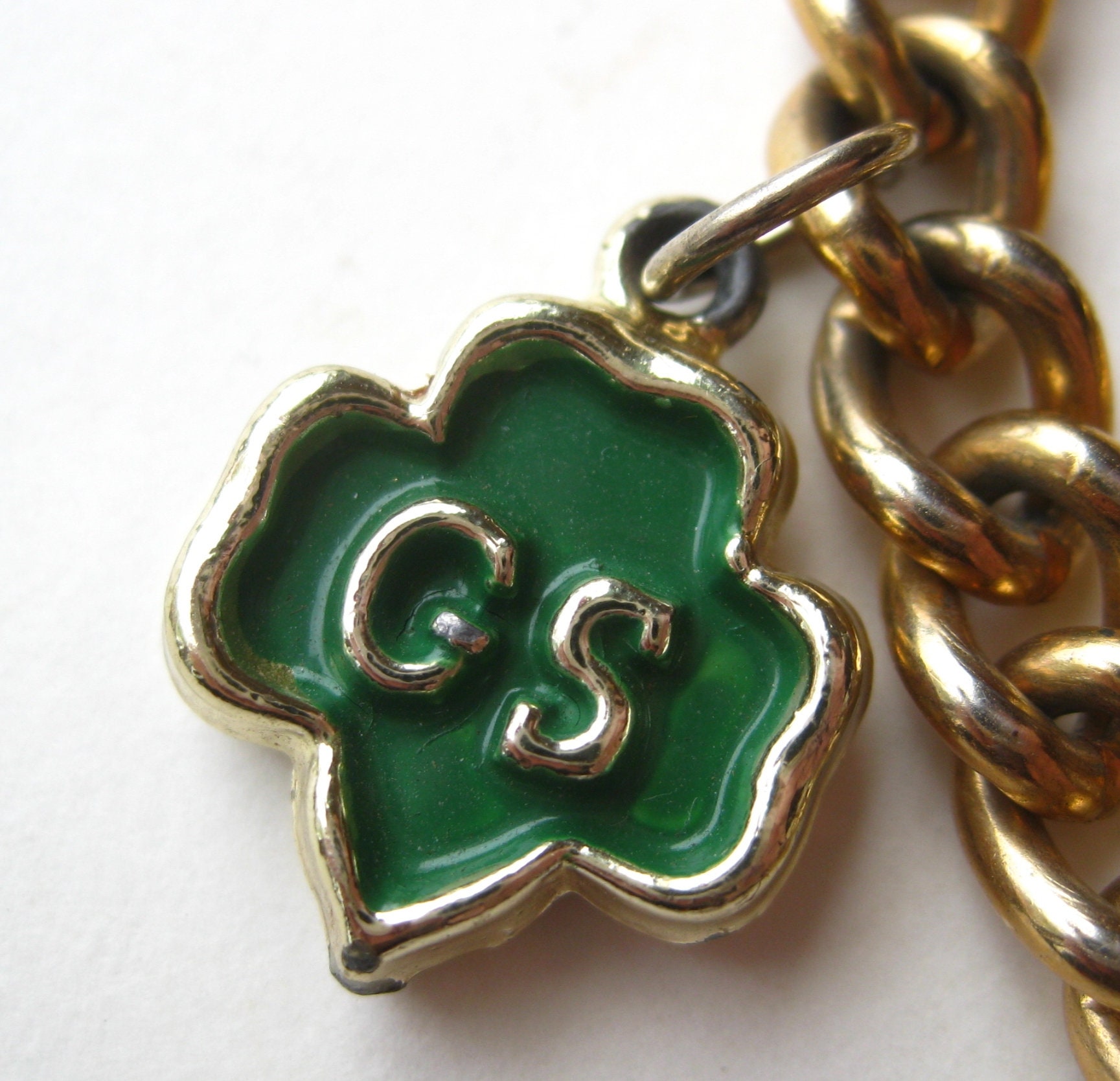 Vintage Girl Scouts Green Enamel Trefoil Gold Charm Bracelet Etsy
