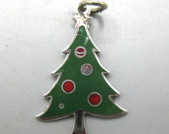 Vintage Sterling Silver Enamel Christmas Tree Bracelet Charm