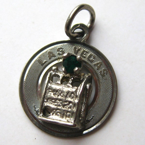 Large Vintage Charm Sterling Silver Viva Las Vegas Nevada Slot Machine Lucky Souvenir Bracelet Charm