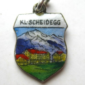 Kleine Scheidegg Switzerland Charm 800 Silver Enamel Travel Shield Vintage Souvenir Bracelet Charm