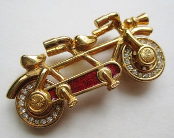 Swarovski Crystal Enamel Bicycle Built for Two Vintage Mechanical Brooch Pin Swan Hallmark