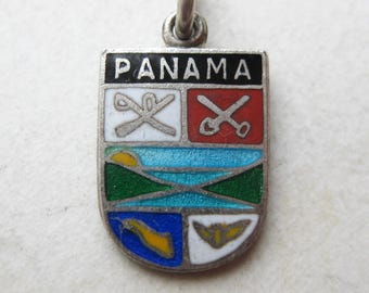 Vintage Sterling Silver Panana Enamel Coat of Arms Travel Shield Souvenir Bracelet Charm