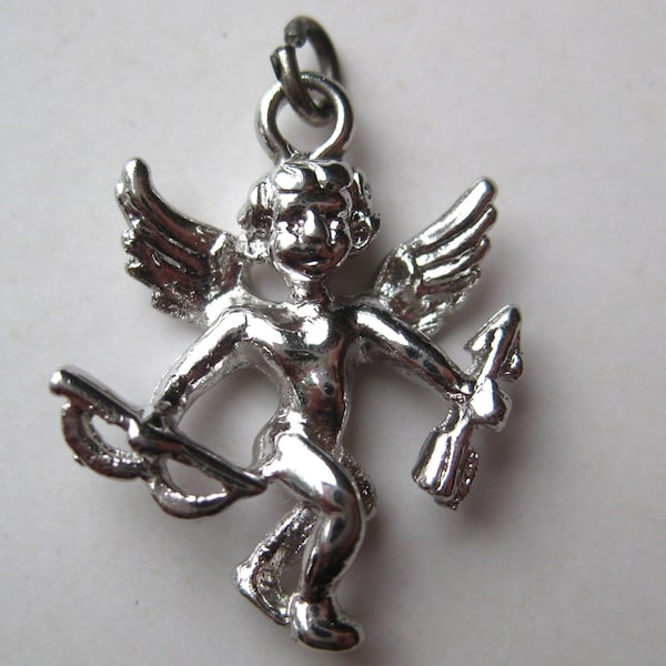 Vintage 50s Charm Sterling Silver Cupid Angel Bow & Arrow Bracelet Charm