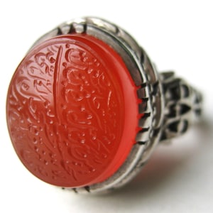 Vintage Afghan Persian Sterling Silver Carved Carnelian Intaglio Seal Ring size 9.5