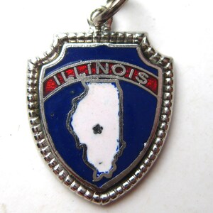 Vintage Charme Sterling Silber Illinois Emaille Charme Souvenir Reise Schild Armband Charme