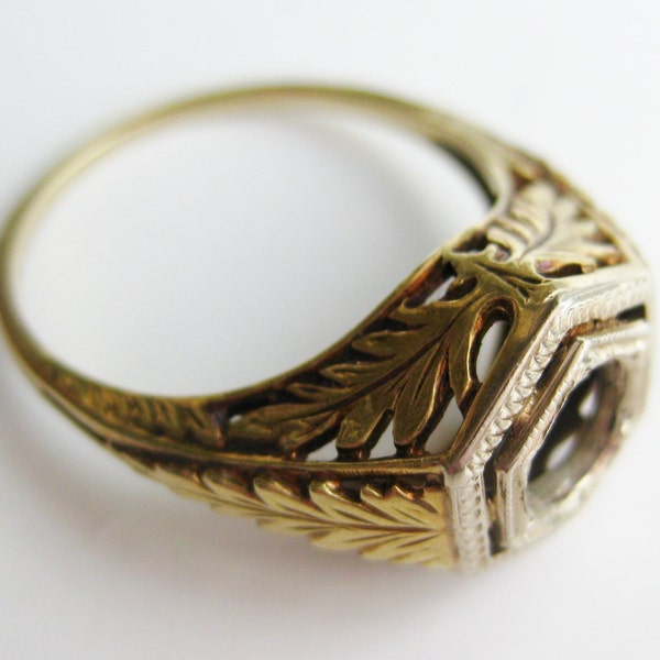 Vintage Wedding Ring Art Deco 14k Gold Filigree Engagement Ring Setting Mount 2.8g