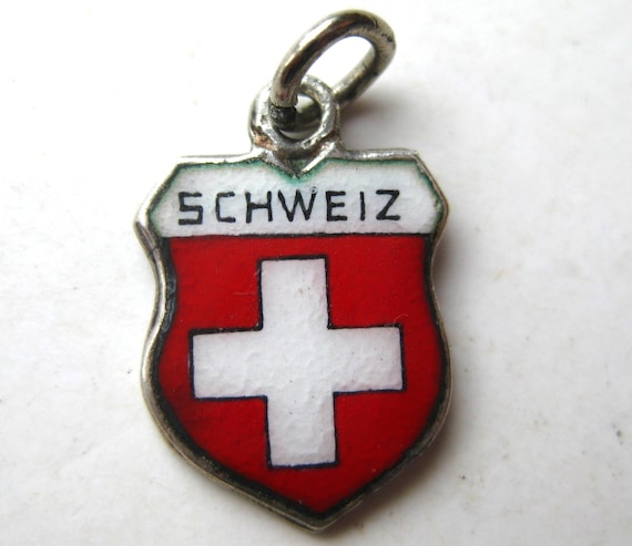 Vintage Charm Schweiz Switzerland 800 Silver Enam… - image 1