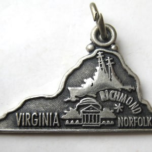 Vintage Charm Sterling Silver Virginia State Map Souvenir Bracelet Charm