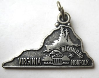 Vintage Charm Sterling Silver Virginia State Map Souvenir Bracelet Charm