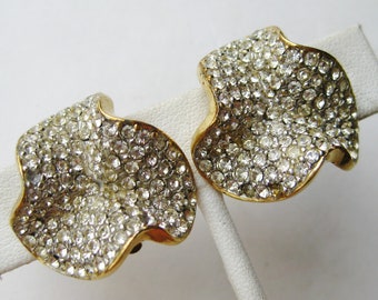 Ciner Earrings Vintage Gold Designer Rhinestone Clip On Earrings