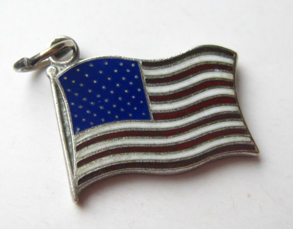 Vintage Charm Sterling Silver Enamel American Fla… - image 1