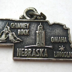 Vintage 50er Jahre Anhänger Nebraska State Map Sterling Silber Souvenir Armband Charm Anhänger
