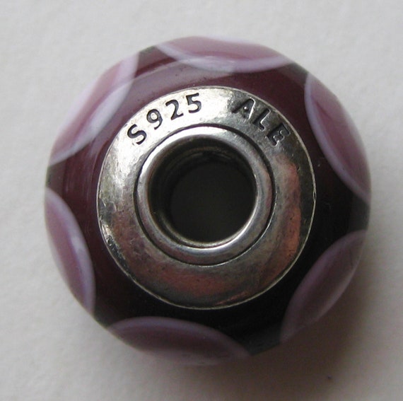 Vintage PANDORA Sterling Silver Purple Dot Murano… - image 5