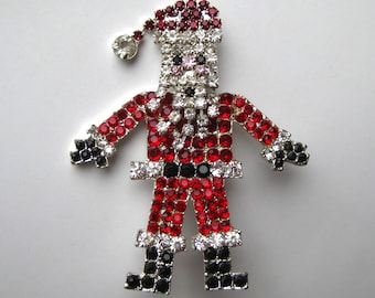 Vintage strass juwelen kerst jointed kerstman vakantie pin broche