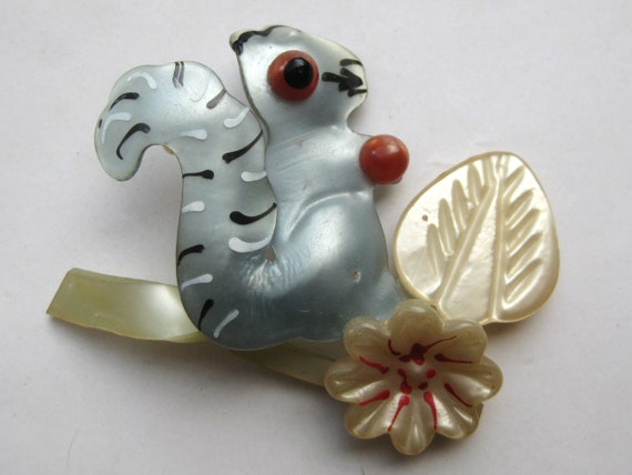 Vintage 30s Coro Blue Celluloid Squirrel Figural … - image 1