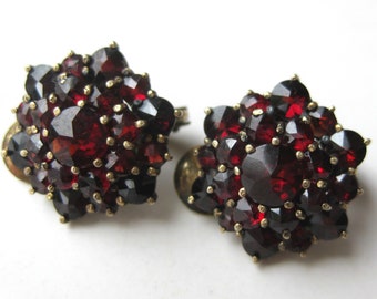 Fine Antique 935 Sterling Silver Art Deco Red Rose Cut Bohemian Garnet Earrings