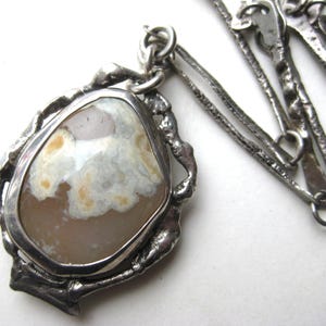 Vintage Modernist Jens Guðjónsson Iceland Sterling Silver Agate Necklace Pendant & Chain