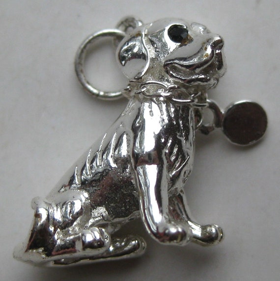 Vintage Charm Sterling Silver Jeweled Puppy Dog 3… - image 3