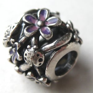 Pandora ALE Sterling Silver Openwork Purple Daisy Enamel Charm Bead 798772C02